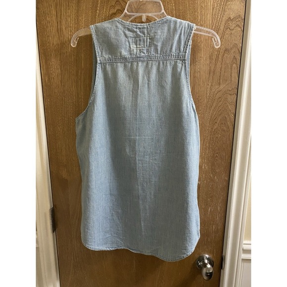 Rag & Bone Jean Womens Button Sleeveless Tank Top Blue Cotton Distress Denim L - Picture 2 of 8